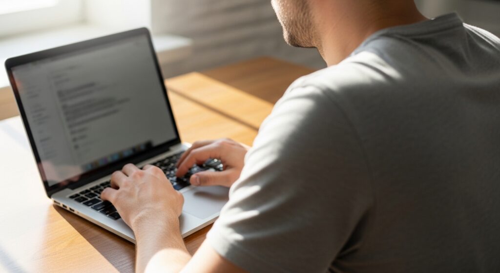 飲み会を断り、家のPCで勉強する様子