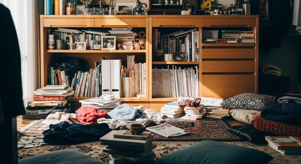 床が見えないほどのこだわりの物で埋め尽くされた部屋