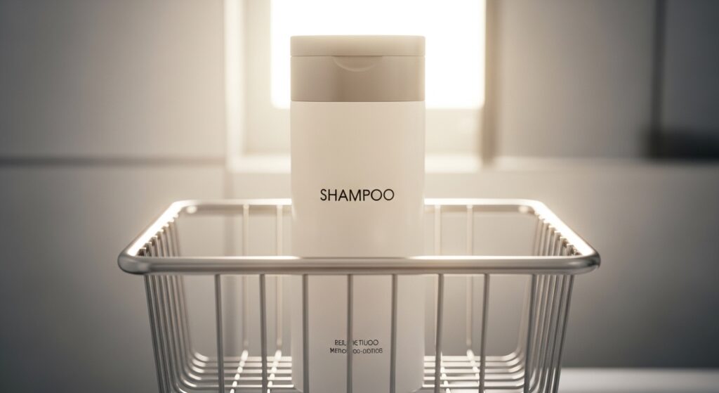 浴室に置かれた厳選した１本のシャンプー