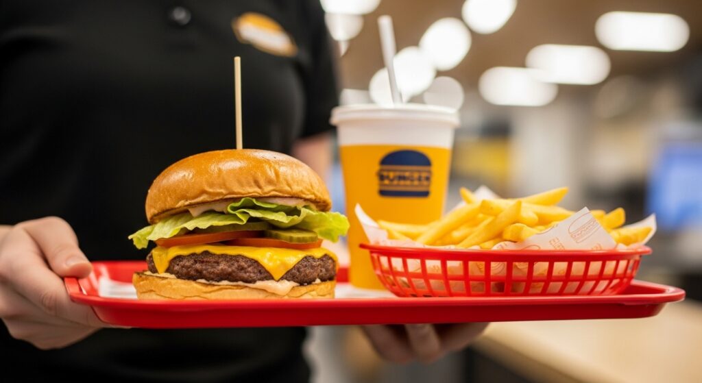 ハンバーガーショップでハンバーガーを購入する様子