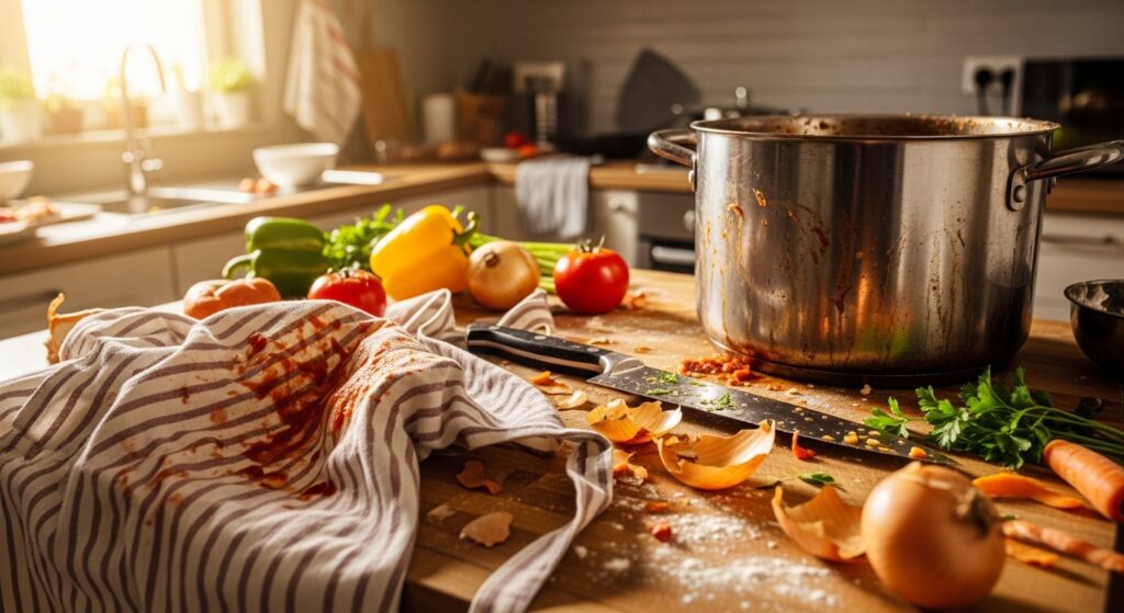 料理を作ったあとの汚れたキッチン