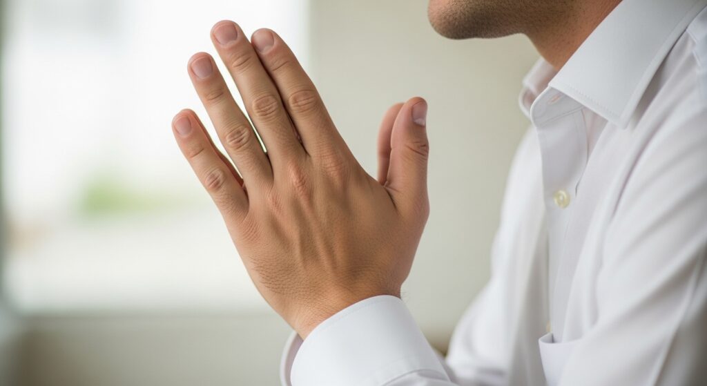 手を合わせて飲み会を断る様子