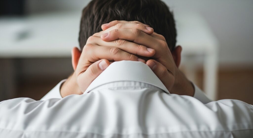 飲み会を断れず、頭を抱えて悩む様子