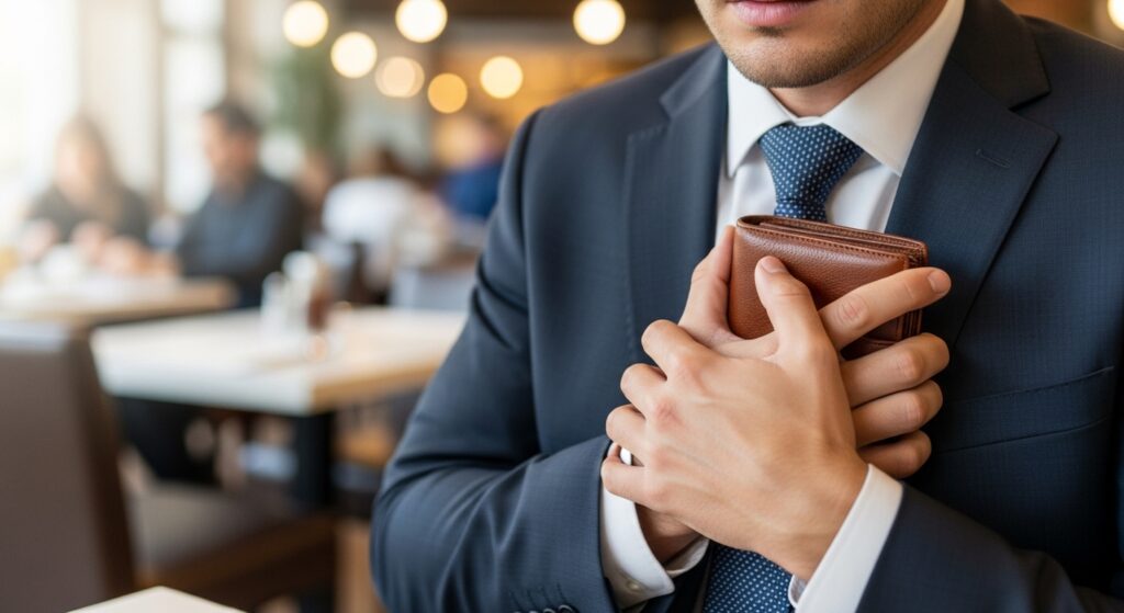 節約したくて財布を大事に握る男性