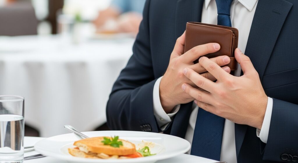 ミニマリストが財布を握りしめる様子
