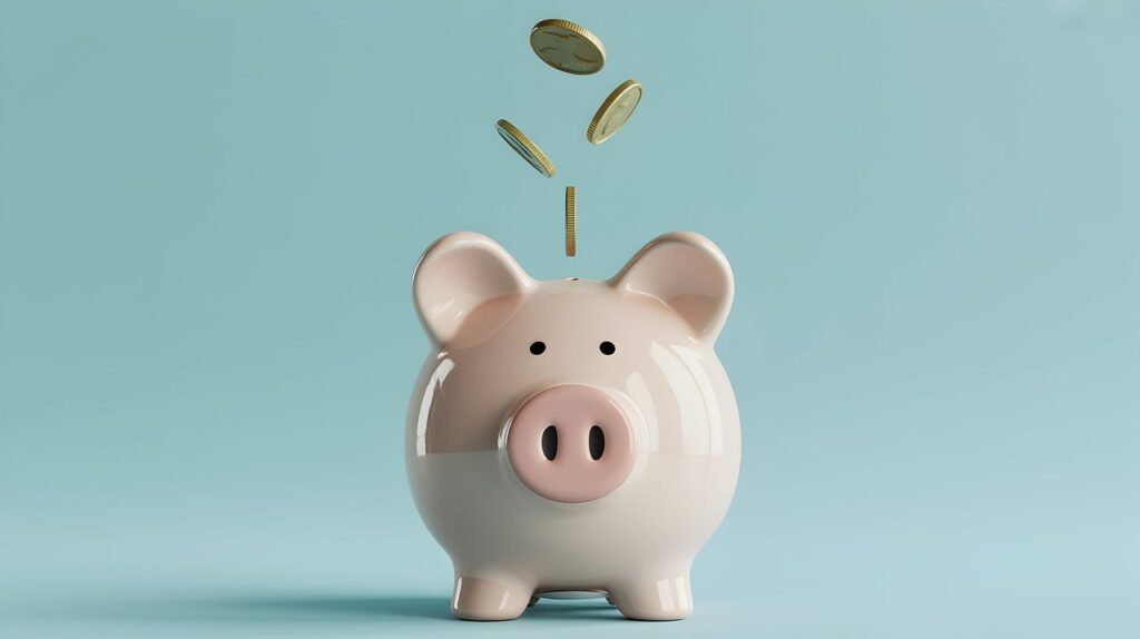 無駄遣いが減り、着実にお金が貯まっていくイメージ。家計の不安が消え、心に余裕が生まれる様子