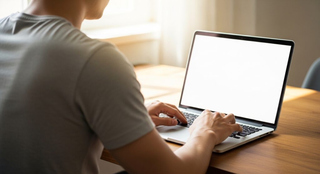 集中できる書斎でノートPCで勉強する様子