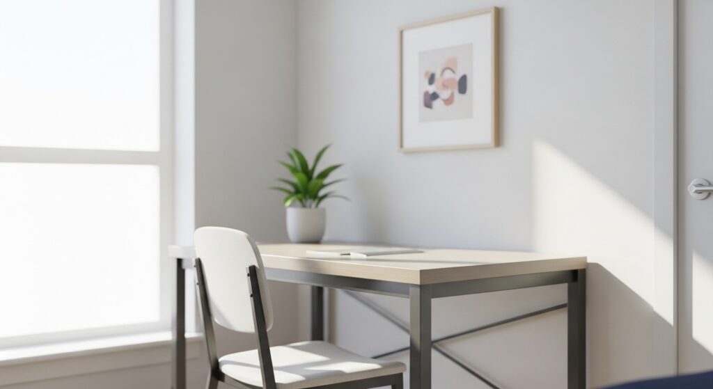 ミニマリストの部屋にあるシンプルなデスク