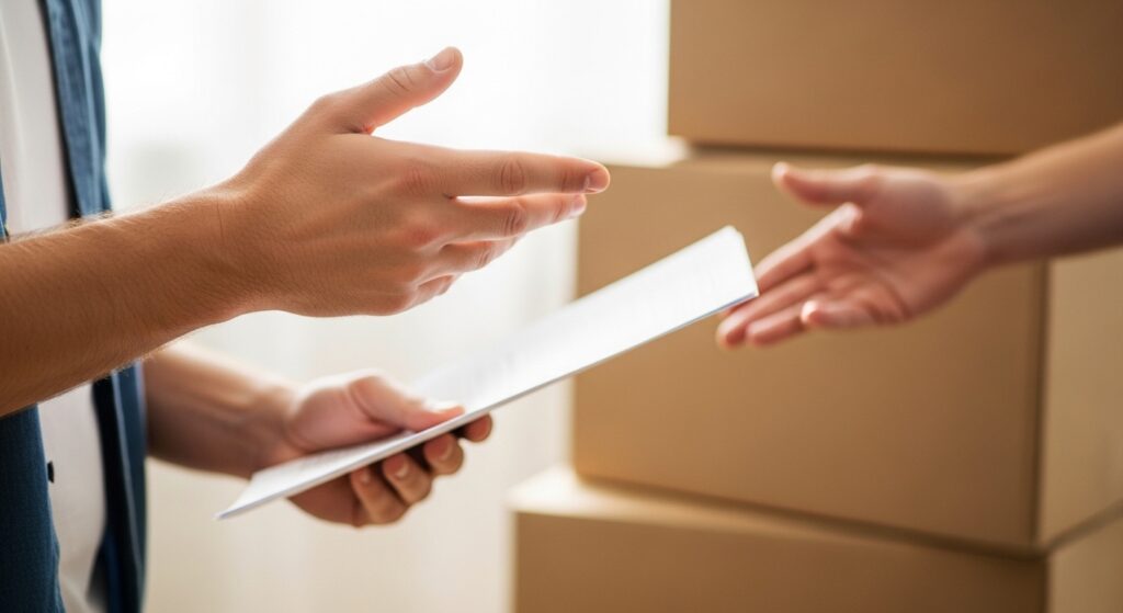 引っ越し業者と打ち合わせをする様子