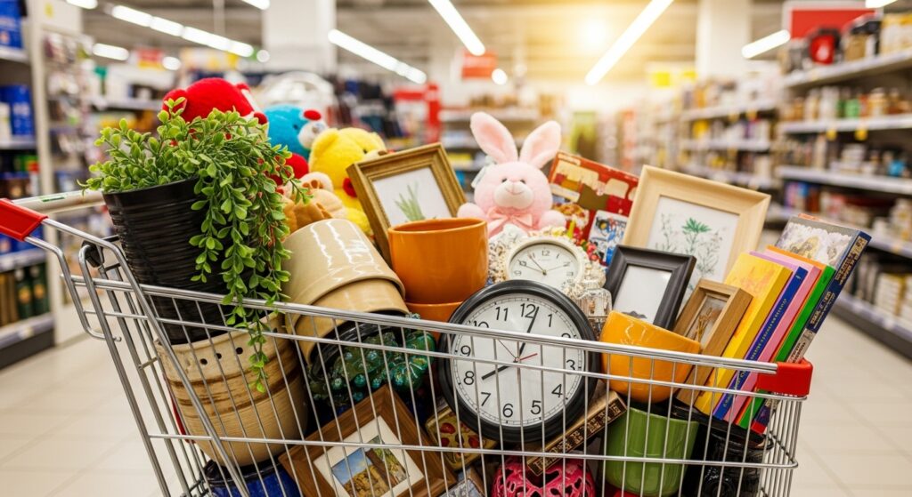 ショッピングカートに入ったたくさんの雑貨