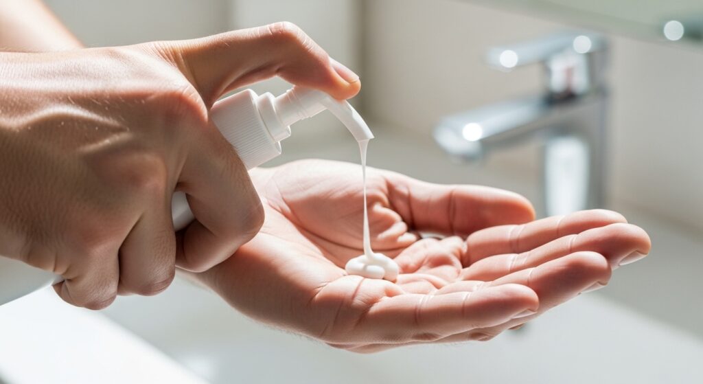 ヘアミルクを手に出す様子